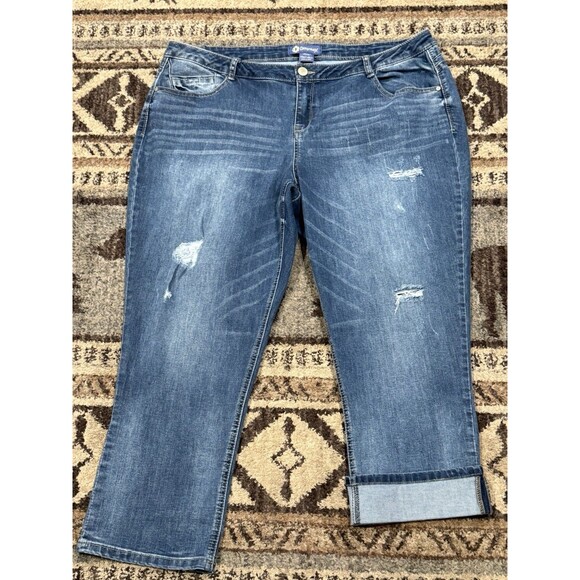 Women’s plus size democracy 20 W flex -ellent Distressed crop jeans Capri - Picture 1 of 4